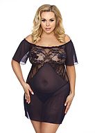 Nightdress, sheer mesh, off shoulder, lace inlay, XL to 6XL